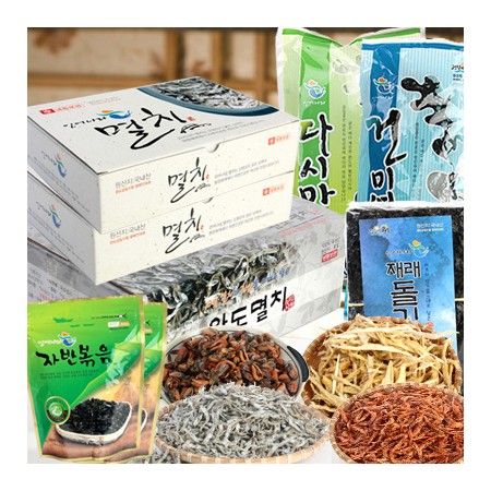 명품 고급세트(다시멸+중멸+꽃새우+재래돌김+볶음자반+홍합+황태채+건미역+다시마)