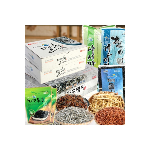 명품 고급세트(다시멸+중멸+꽃새우+재래돌김+볶음자반+홍합+황태채+건미역+다시마)